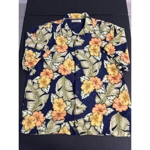 Tommy Bahama Extra Large Adult Button Shirt Silk Floral Short Sleeve Blue Mens